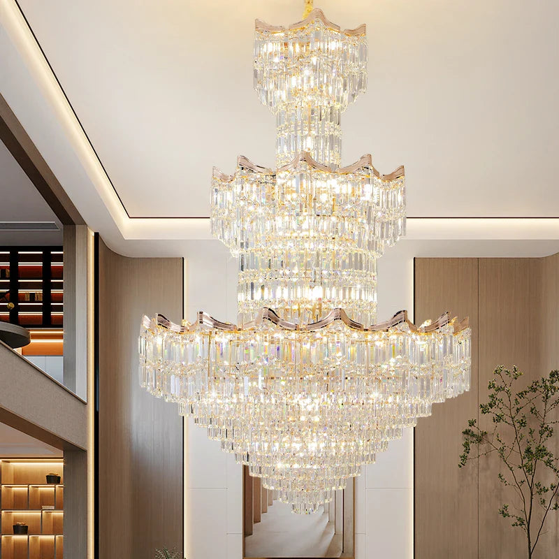 Axyaa Rotating Crystal Light Chandelier for Luxe Duplex Living Room