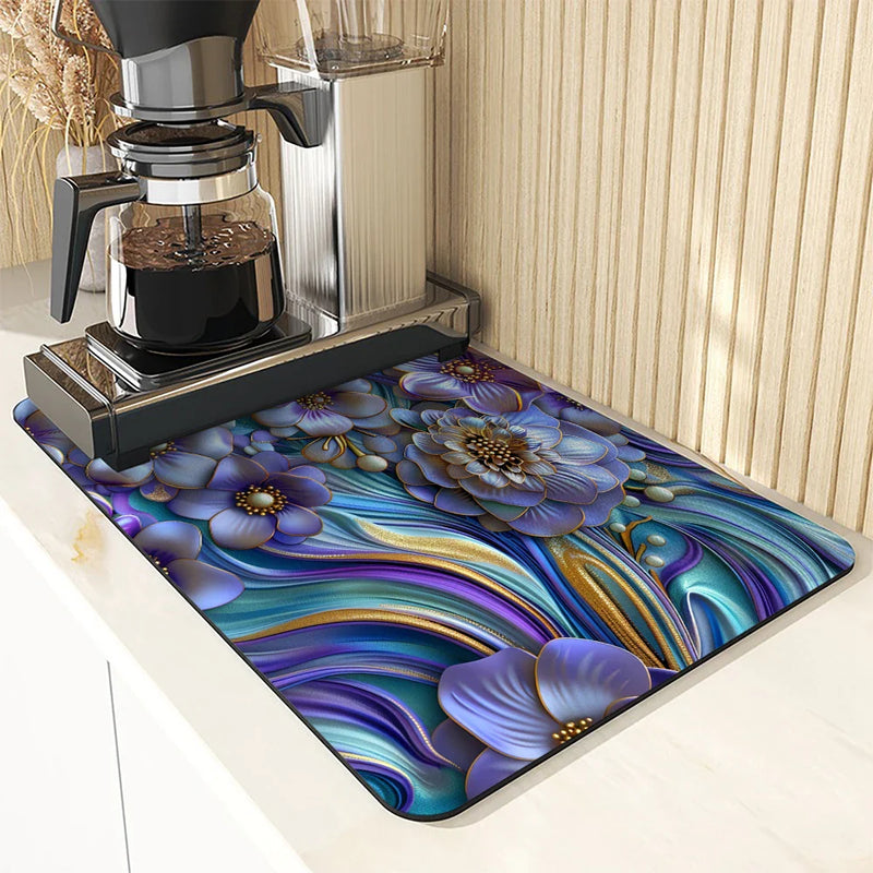 Axyaa Flower Kitchen Absorbent Mat - Quick Dry Dish Drying & Bathroom Drain Pad