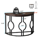 Axyaa Industrial Half Moon Console Table, 43 Inch, Geometric Base, Wood Accent