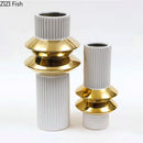 Axyaa Gold-plated Ceramic Vase with Artificial Flowers: Desk Decoration Floral Arrangement