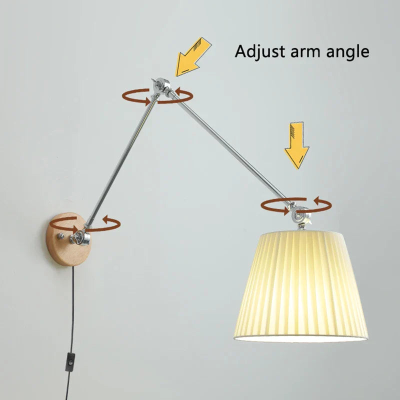 Axyaa Nordic Rocker Arm Wall Lamp with Fabric Shade