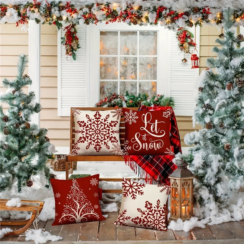 Axyaa Red Snowflake Christmas Tree Pillowcover for Festive Living Room Decor
