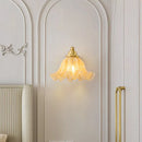 Axyaa Glass Flower LED Wall Light Bedroom Luxury Vintage Wood Sconce