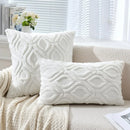 Axyaa Ivory White Plush Faux Wool Throw Pillow Covers, 45x45CM Boho Style