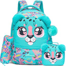 Axyaa Cute Animal Primary School Girls Rolling Backpack Set