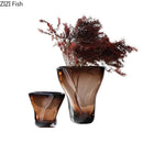 Axyaa Brown Glass Vase Hydroponics Plant Pot for Stylish Floral Arrangements