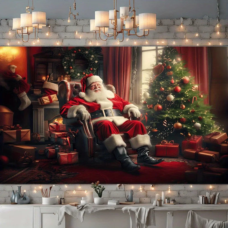 Axyaa Christmas Party Decoration Tapestry Santa Claus Christmas Tree Living Room Decor