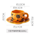 Axyaa Halloween Ceramic Cups and Saucers Set, Personalized Pumpkin Bat Design Mug