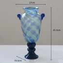 Axyaa Blue Striped Glass Vase - Tall Transparent Flower Pot for Home Decoration