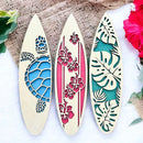 Tropical Surfboard Wooden Wall Art Set - Axyaa Ocean Decor with Turtle, Flower & Monstera