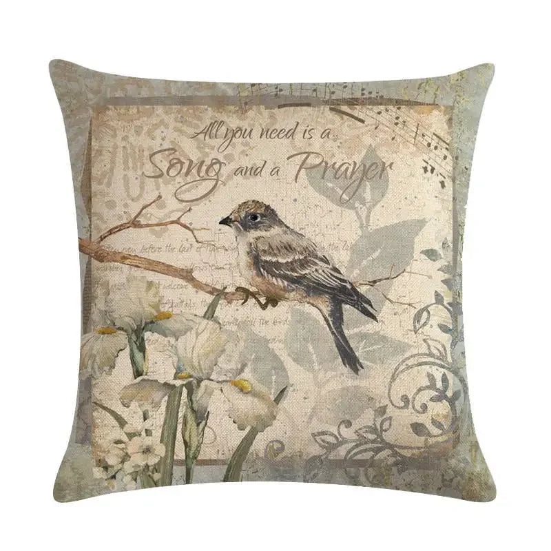Axyaa Retro Bird Branch Linen Pillow Cover for Home Decor and Comfort