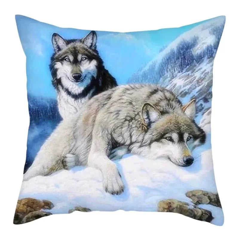 Wild Wolf Print Pillow Cases by Axyaa: Animal Cushion Cover for Home Sofa Decor
