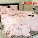 Axyaa Pink Embroidery Bedding Set Double King Queen Size with Duvet Cover & Sheets