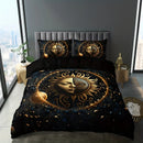 Axyaa Celestial Golden Sun Moon Stars Bedding Set with 2 Pillowcases