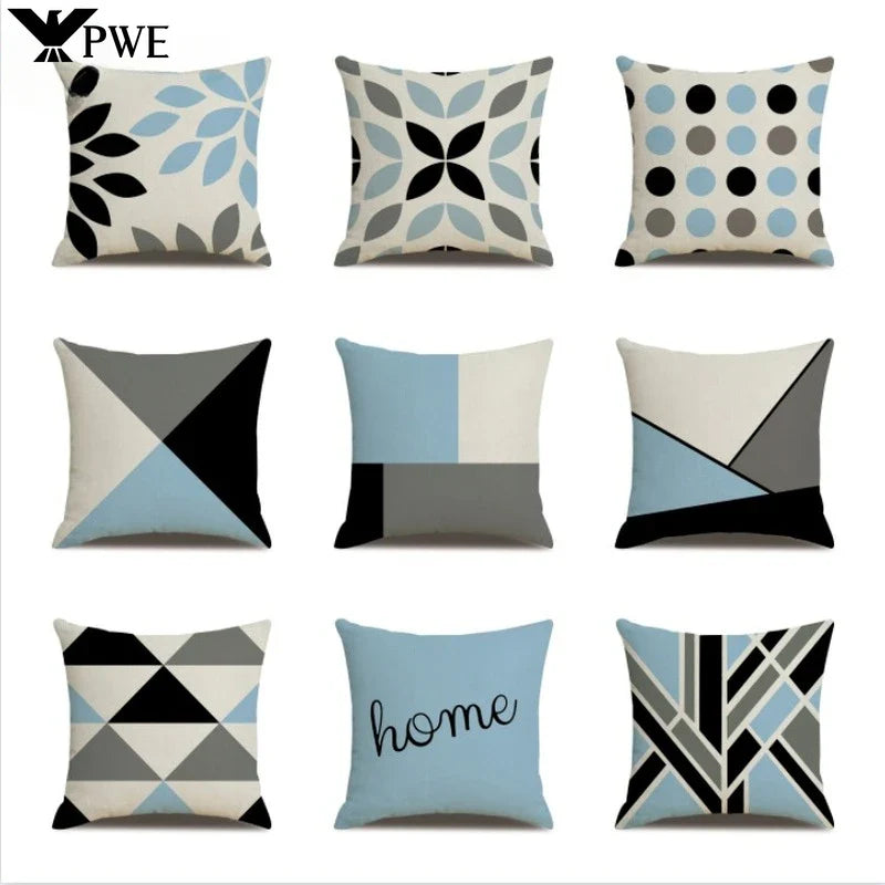 Axyaa Blue Deltoid Geometry Pillow Cover 45*45cm for Living Room, Bedroom, Sofa, Car