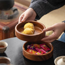Axya Solid Wood Dessert Plate Set, Walnut Round Tea Tray, Stackable Japanese Tableware
