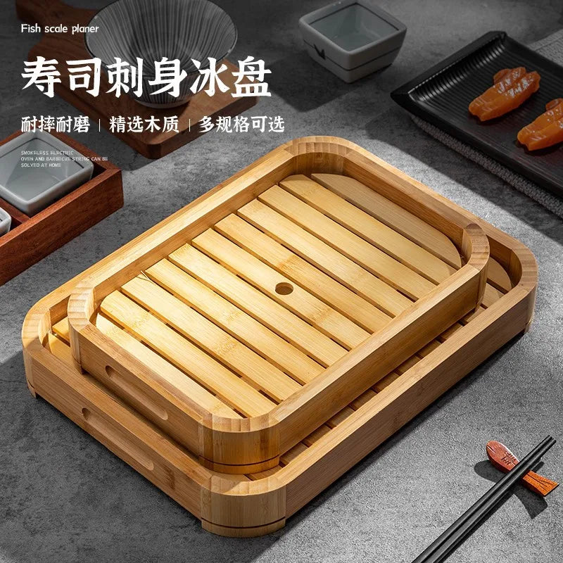 Axya Bamboo Seafood Sushi Sashimi Platter Plate Ice Container Shrimp Restaurant