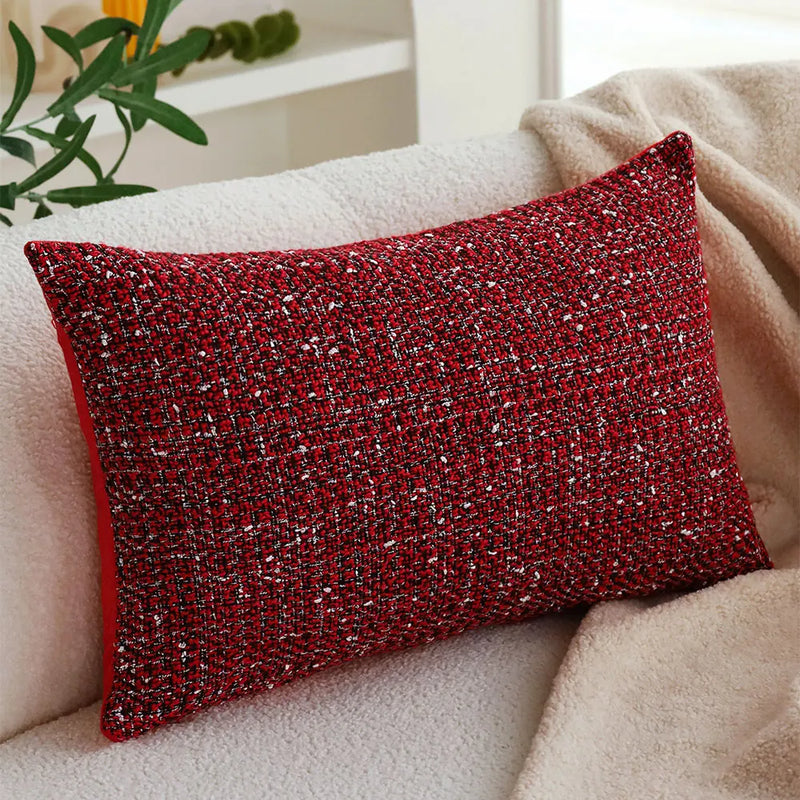 Axyaa Christmas Red Knit Throw Pillow Cover, Festive Living Room Sofa Decor, 45x45
