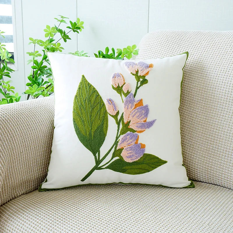 Axyaa Wild Floral Plant Embroidery Pillow Cover, 45x45cm, Country Style