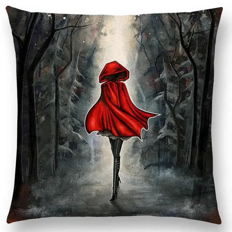 Cute Cat Moon Night Wonderland Witch Halloween Dance Pillow Cover by Axyaa