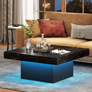 Axyaa LED Square Coffee Table | Rustic Brown & Black | Low Profile Living Room Table