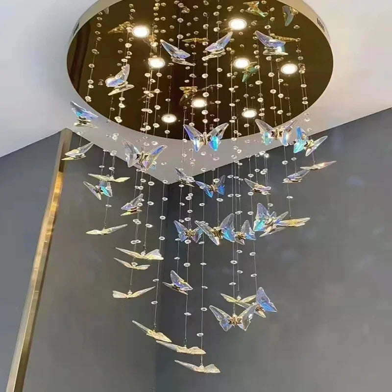 Axyaa Butterfly Crystal Chandelier for High Ceilings