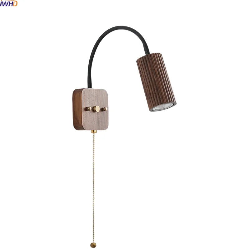 Axyaa Walnut Wood LED Wall Lamp 30cm Black Hose, Modern Nordic Design