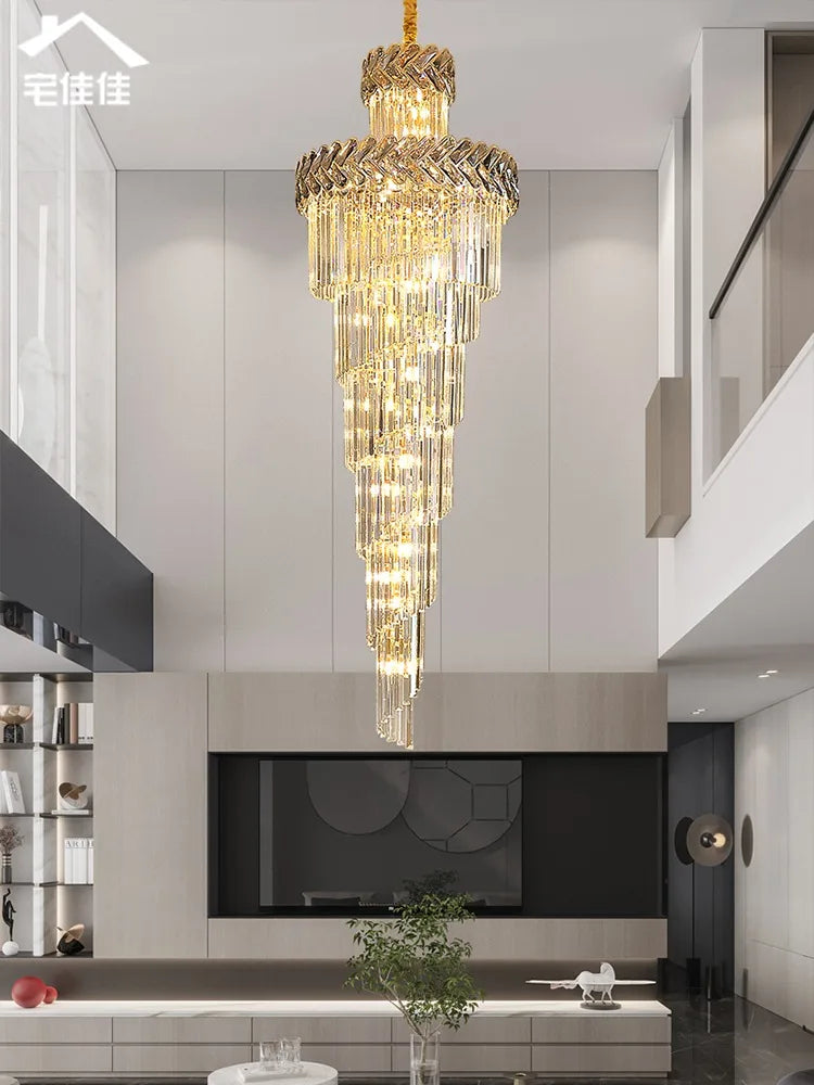 Axyaa Crystal Chandelier Spiral Staircase Light Luxury Lamps