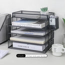 Axyaa Mesh Collection Black 4-Tier Desktop Document Tray Organizer
