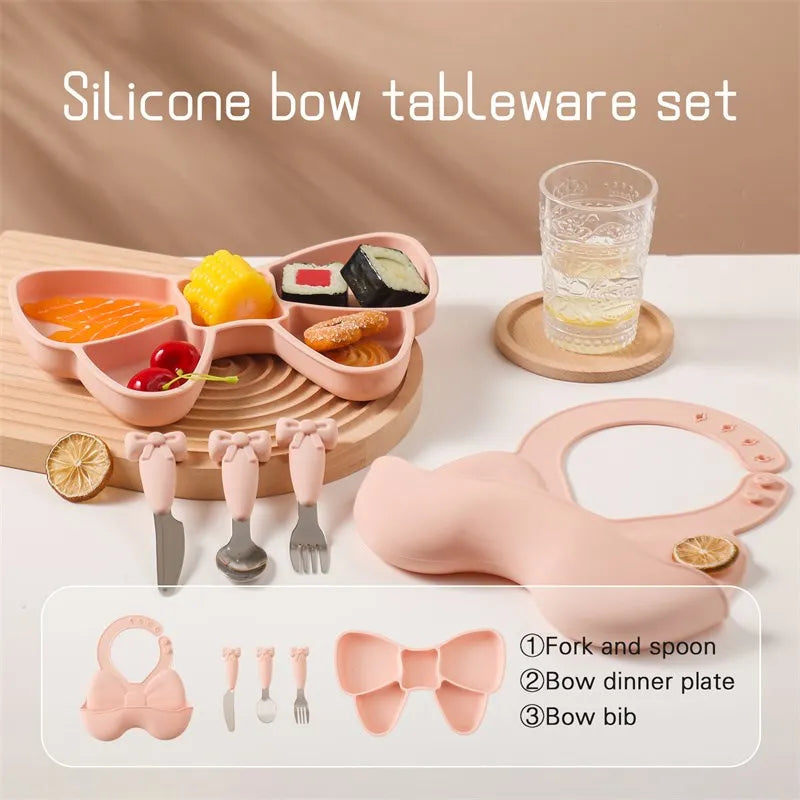 Axya Kids Silicone Bib and Stainless Steel Tableware Set