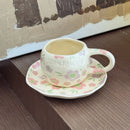 Axyaa Ceramic Coffee Cups & Saucers Set, Hand-Kneaded Flower Design Mug, Ideal for Afternoon Tea