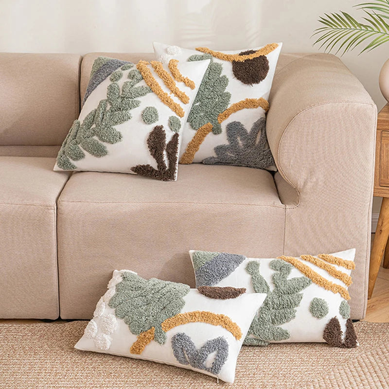 Axyaa Tufted Leaf Plush Cushion Cover for Living Room Sofa