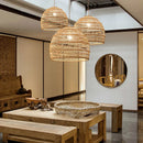 Axyaa Natural Rattan Wicker Hanging Lamp Chinese Style Vintage Farmhouse Lighting