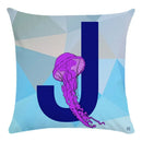 Axyaa Blue Letter Animal Print Pillowcase - Super Soft Peach Skin - Fashion Cushion Cover