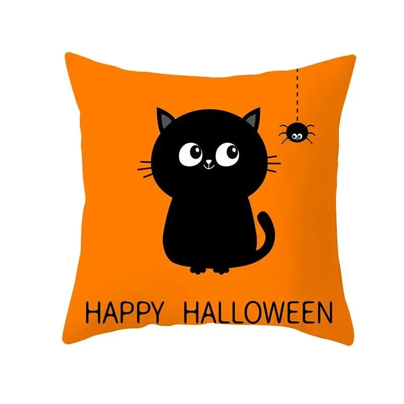 Axyaa Black Cat Pumpkin Cushion Cover 45x45 cm - Home Decor Funny Printed Pillow Case