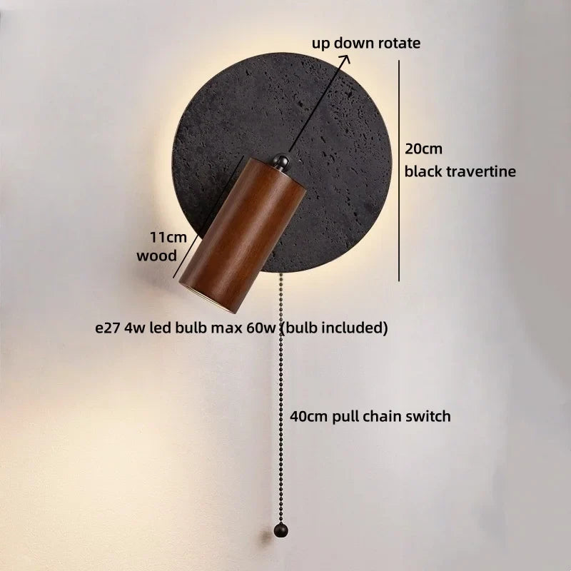 Axyaa Black Travertine Stone LED Wall Light for Chic Indoor Decor