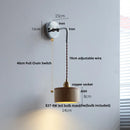 Axyaa Ash Wood LED Wall Light with Pull Chain Switch, Japanese Style Bedside Lamp