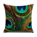Axyaa Peacock Print Linen Cotton Pillow Cover for Home Decor & Sofa Accent