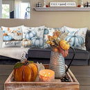 Fall Blue Pumpkin Floral Leaf Pillow Covers Set for Bed Sofa, Bedroom Decor by Axyaa