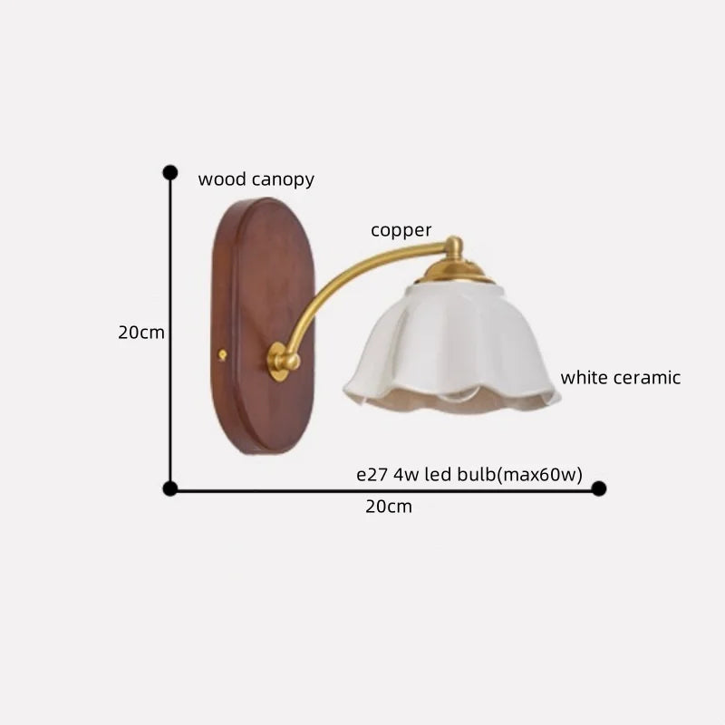 Axyaa Japanese Style LED Wall Lights Copper Wood Bedside Lamp