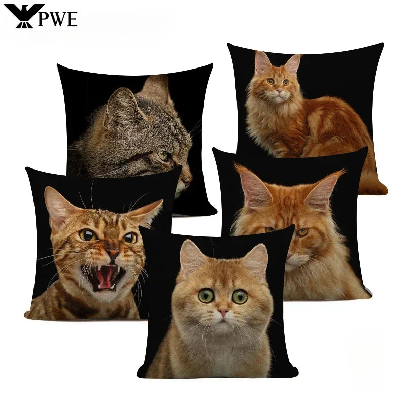 Fat Orange Cat Print Cushion Cover 45x45cm by Axyaa: Animal Pattern Home Decor Pillowcase