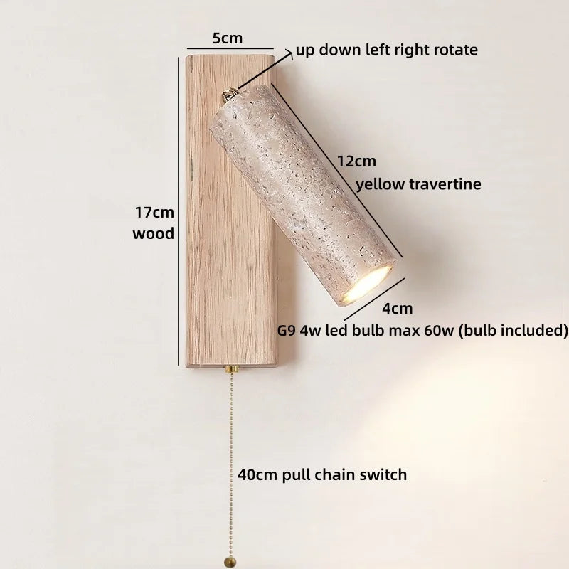 Axyaa LED Wall Light Indoor Up Down Rotate Yellow Travertine Wood Reading Lamp