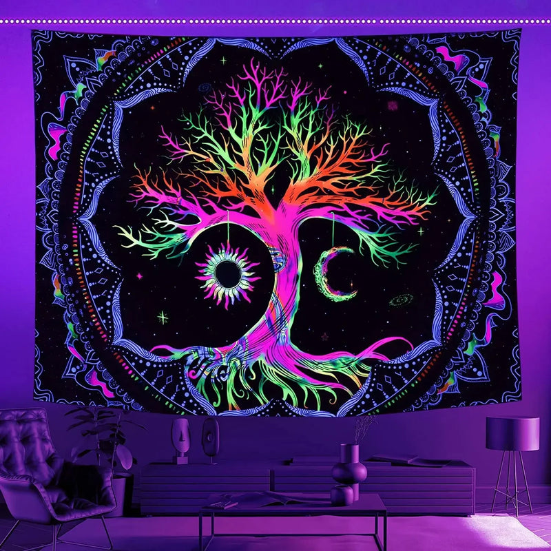 Axyaa Psychedelic Tree of Life Fluorescent Tapestry UV Wall Hanging