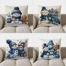 Axyaa Snowman & Gingerbread Decor Pillow Cover for Sofa, Bedroom, Car