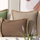 Axyaa Farmhouse Christmas Cotton Linen Pillow Cover Set in Grey Red