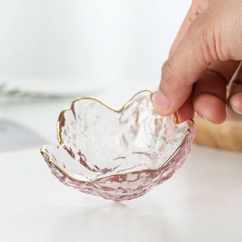 Mini Sakura Bowl Set - Set of 2 Glass Plates with Gold Border for Desserts
