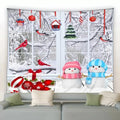 Axyaa Christmas Tapestry: Festive Snowman & Tree Print for Home Decor