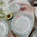 Axya Pink Ceramic Dinner Plate with Bow Knot, High Temp Resistant, Deep Dish