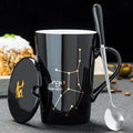 Axyaa Constellations Ceramic Mug Set with Spoon & Lid, 420ml Black Coffee Cup