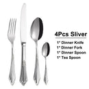 Axyaa Gold Plated Stainless Steel Cutlery Set - Knife Fork Spoon Flatware Mirror Dinnerware